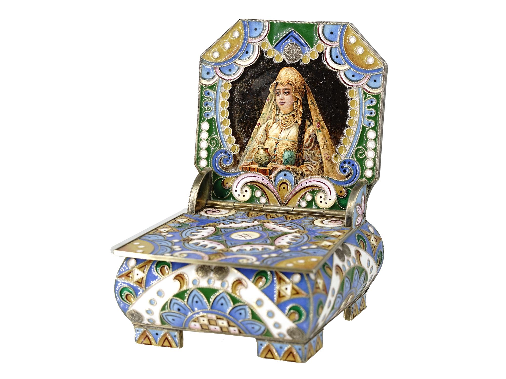 RUSSIAN 84 GILT SILVER ENAMEL SALT CELLAR THRONE PIC-0